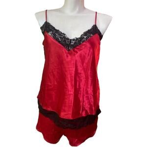 Frederick’s Satin Pajama Tank Shorts Lingerie Set Black NWTs Says 1X, Fits 2X